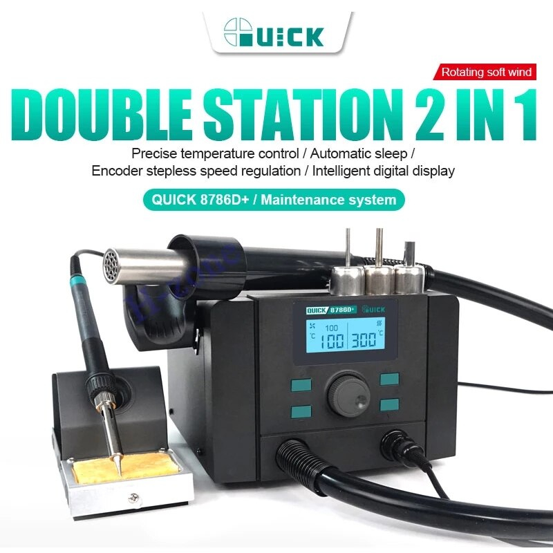 Quick 8786D+2 in1 Hot Air Gun Precision Soldering Station Automatic Rework Station