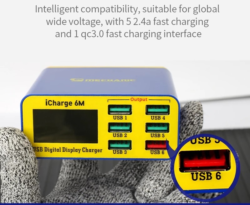 MECHANIC Icharge 6M QC 3.0 USB Multi Port Charger Mobile Phone Tablet fast Charging Intelligent Digital Display Multi interface