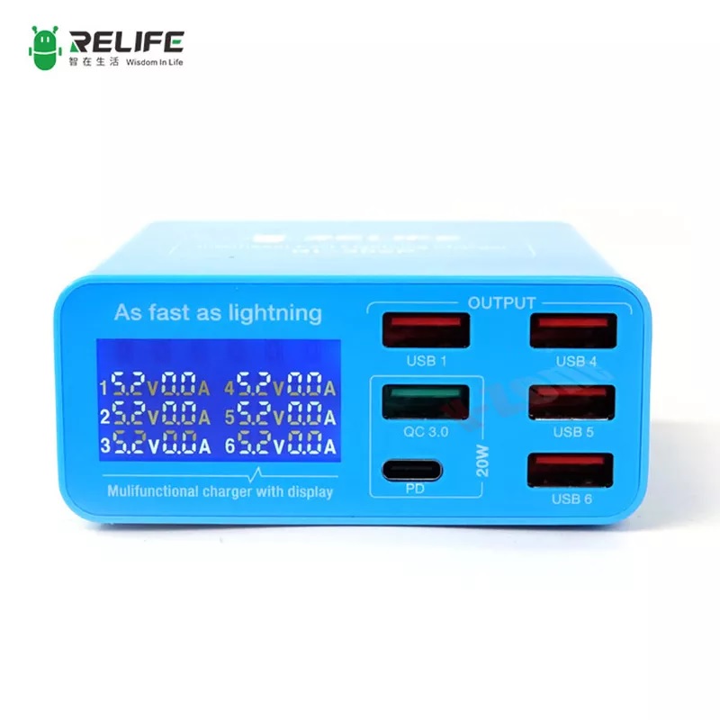 RELIFE RL -304P PD3.0+QC3.0 Smart 6 USB Digital Display Lightning Charger Suitable for Charging All Mobile Phones and Tablets
