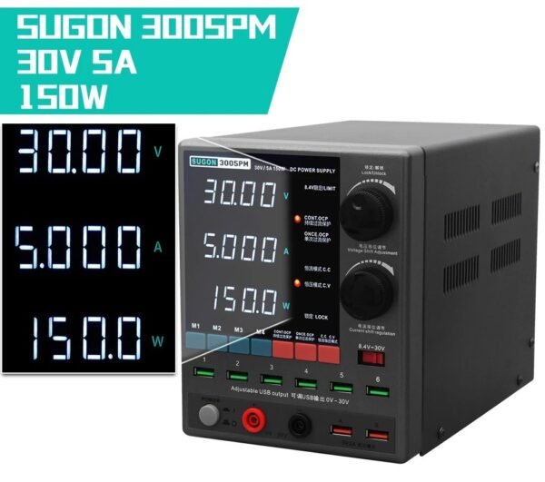 SUGON 3005PM Adjustable DC Power Supply 30V/5A 4Digit With 6USB Port