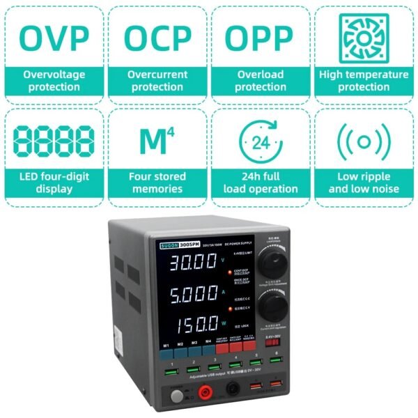SUGON 3005PM Adjustable DC Power Supply 30V/5A 4Digit With 6USB Port - Image 3
